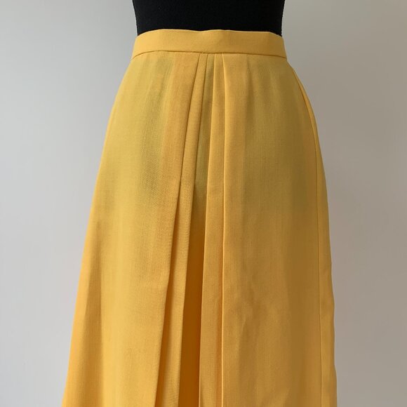 Vintage Gerard Pasquier Yellow A-Line Pleated Skirt - Size 46 - Picture 5 of 9